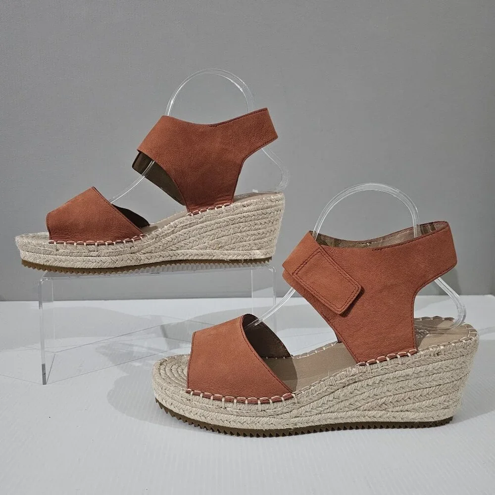 Eileen Fisher Weslia Espadrille Wedge Sandal Womens 9.5 Burnt Orange Leather